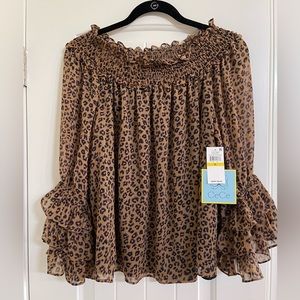 CeCe medium leopard print over the shoulder blouse